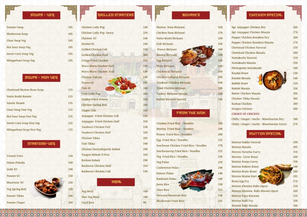 Anjappar menu highlights
